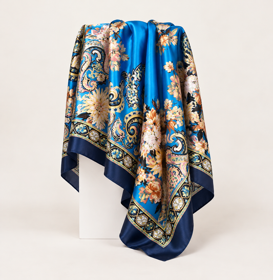 Azure Bloom Square Scarf