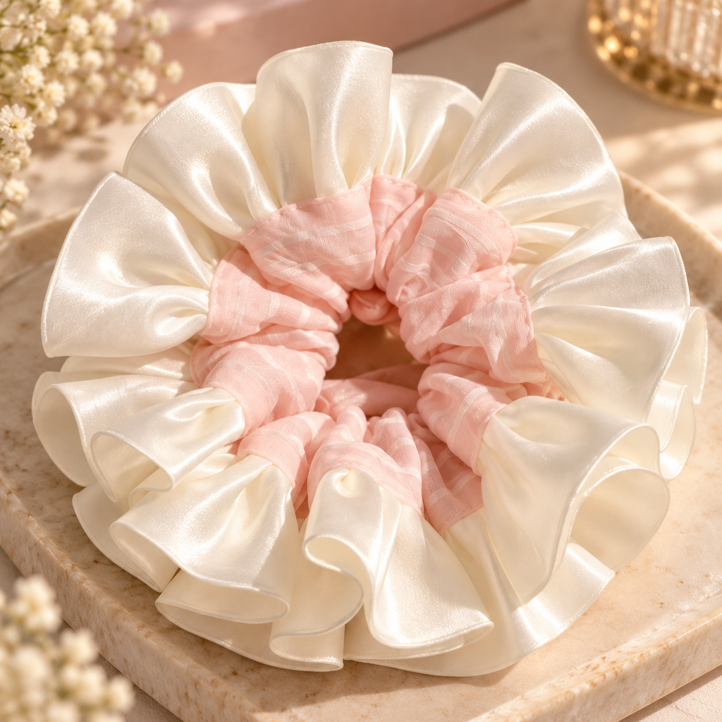 Cloud Satin Ruffle Scrunchie