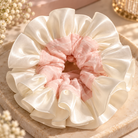 Cloud Satin Ruffle Scrunchie
