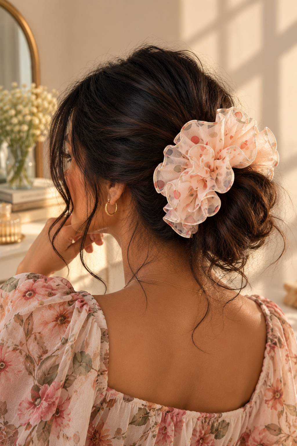 Sheer Confetti Ruffle Scrunchie