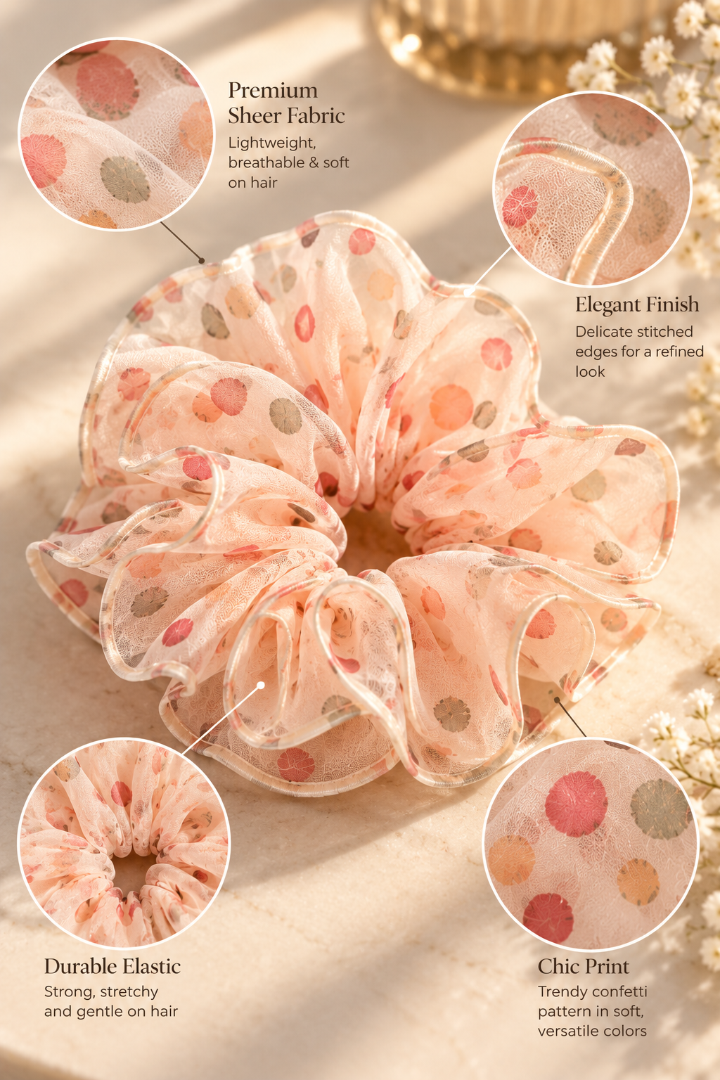 Sheer Confetti Ruffle Scrunchie
