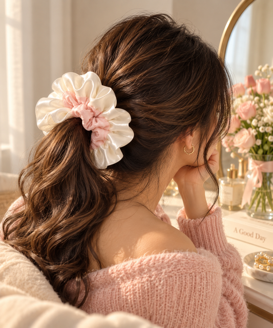 Cloud Satin Ruffle Scrunchie