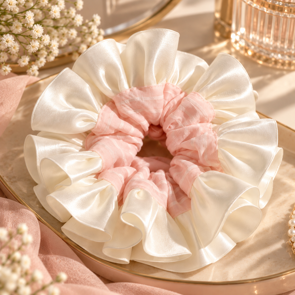 Cloud Satin Ruffle Scrunchie