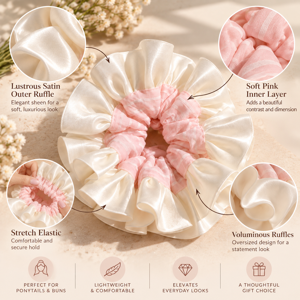 Cloud Satin Ruffle Scrunchie