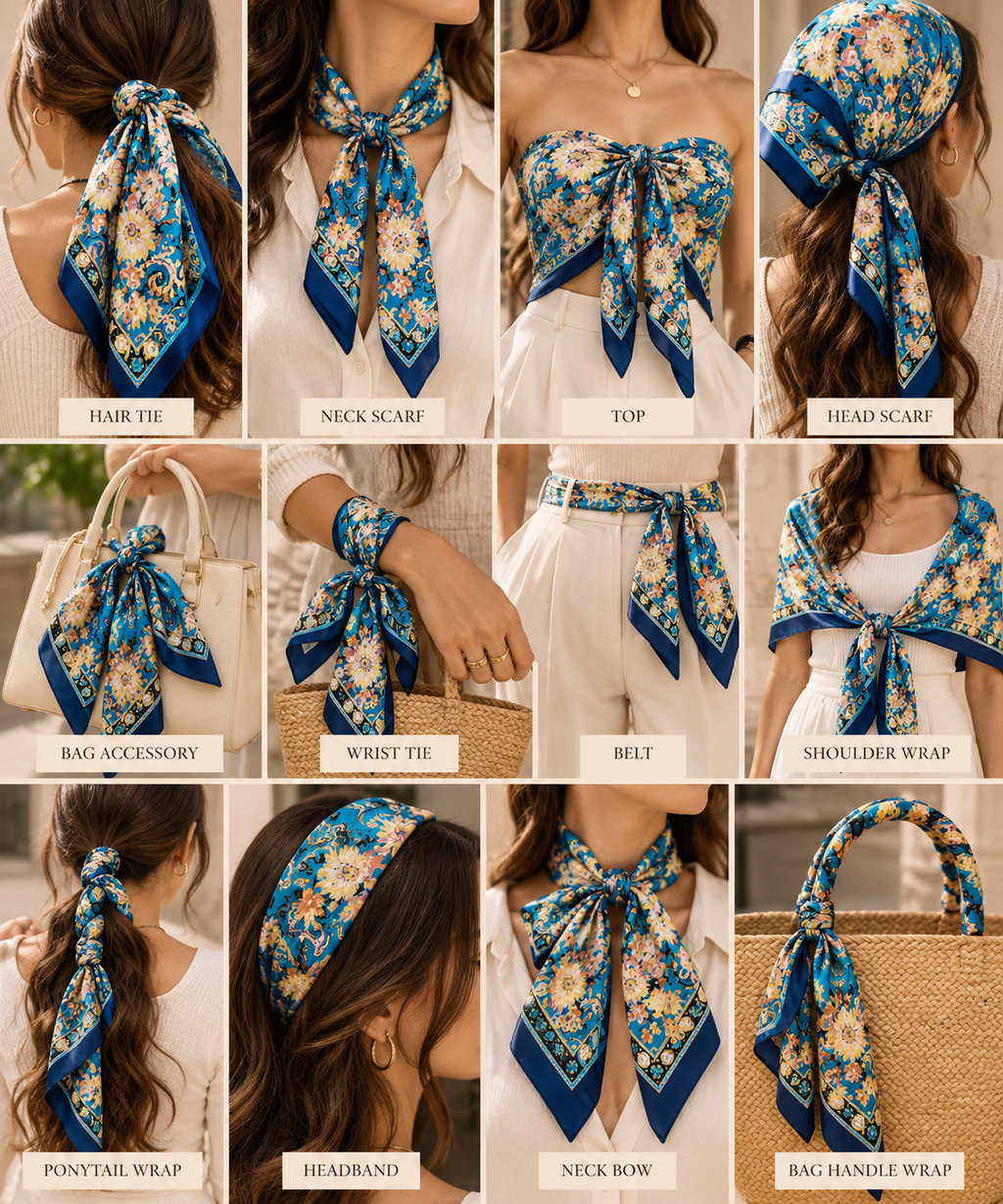 Azure Bloom Square Scarf