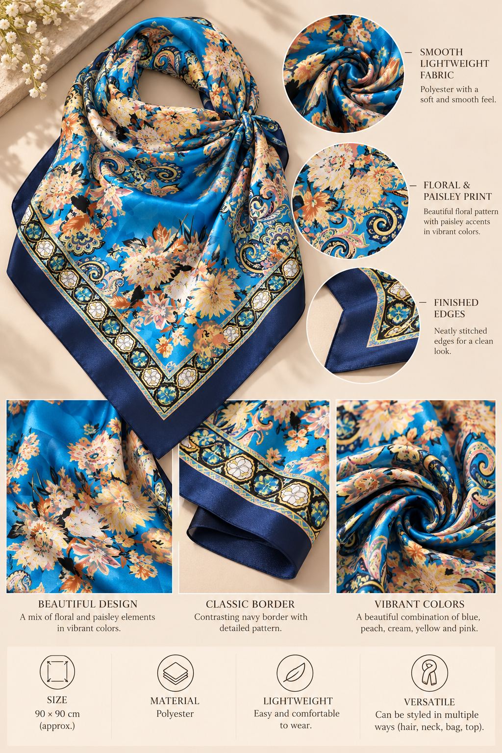 Azure Bloom Square Scarf