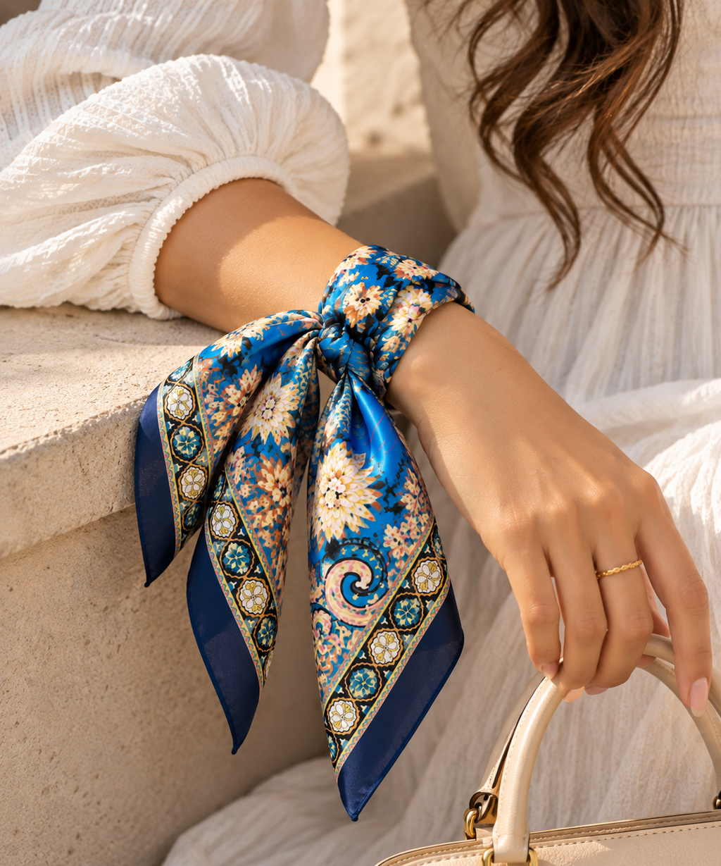 Azure Bloom Square Scarf