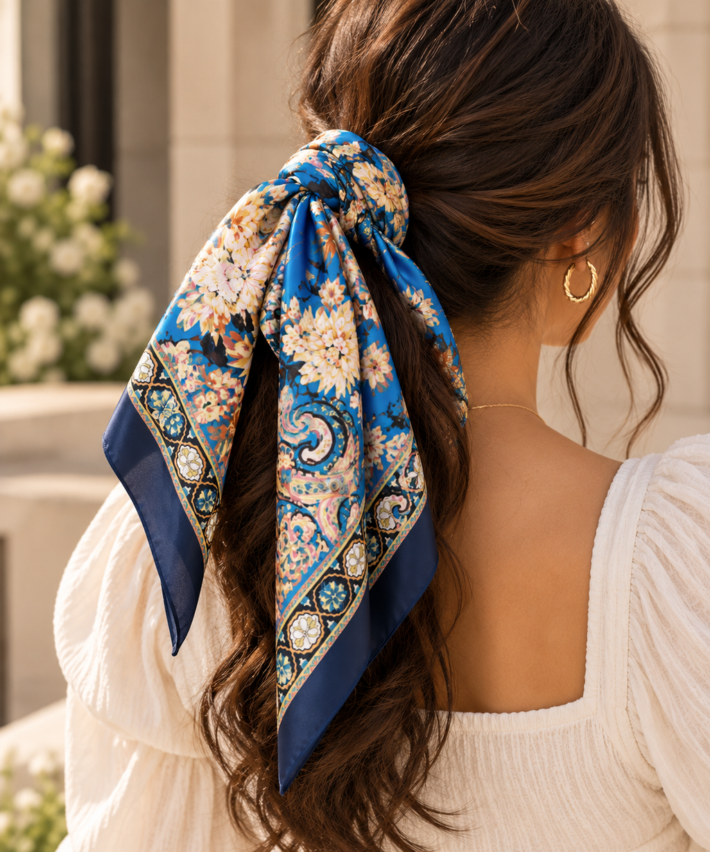 Azure Bloom Square Scarf