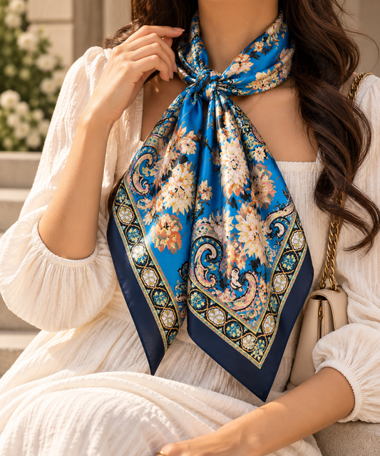 Azure Bloom Square Scarf