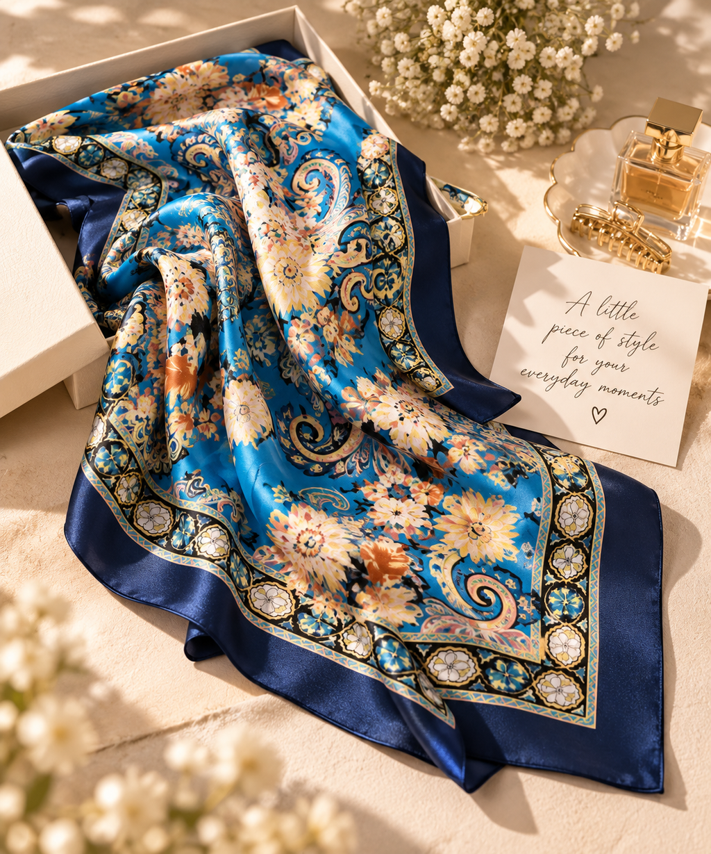 Azure Bloom Square Scarf